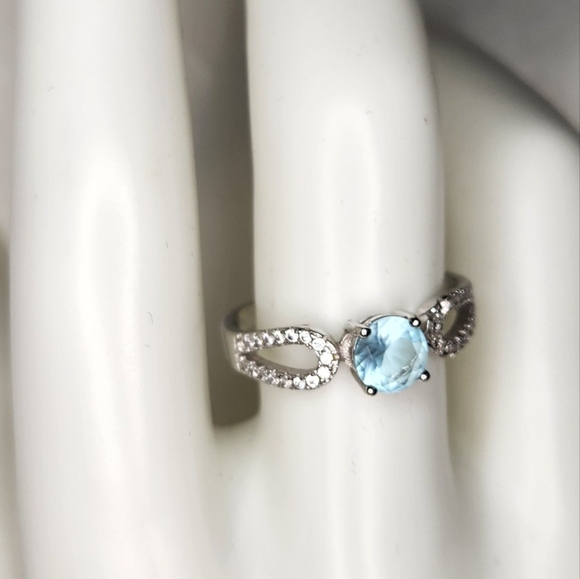 Aquamarine S925 Double Loop Ring - Picture 2 of 2